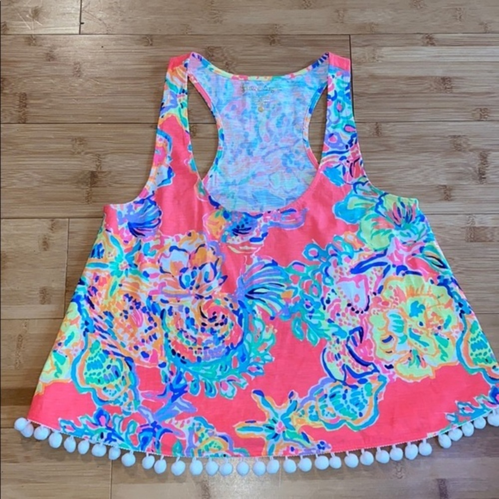 Lilly Pulitzer XS Racerback Crop Top with Pom Pom Trim in Excellent Condition